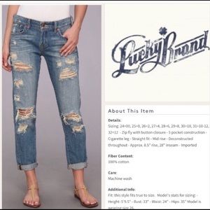 Lucky brand sienna cigarette ripped jeans size 30